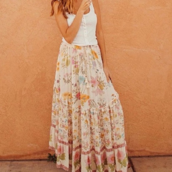 Dresses & Skirts - boho floral print ruffle hem maxi skirt gypsy